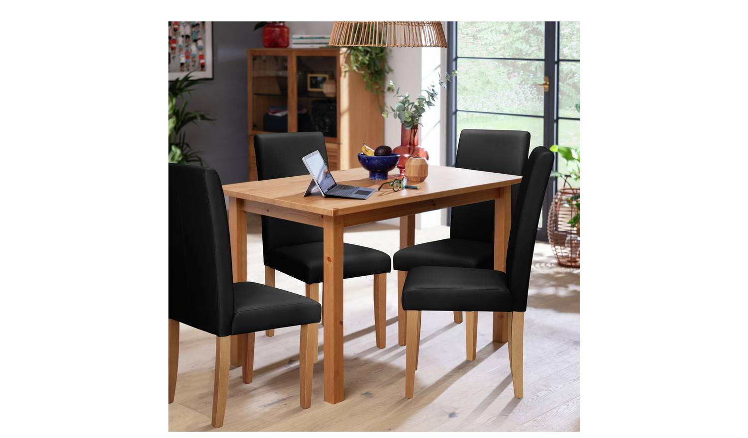 Argos Home Ashdon Oak Dining Table & 4 Black Chairs