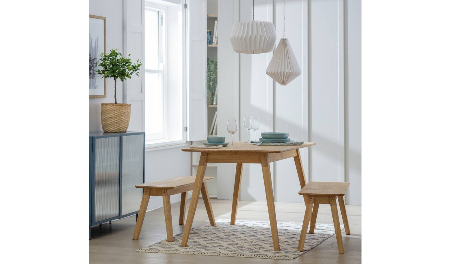 Habitat Parry Pine Dining Table & 2 Pine Benches