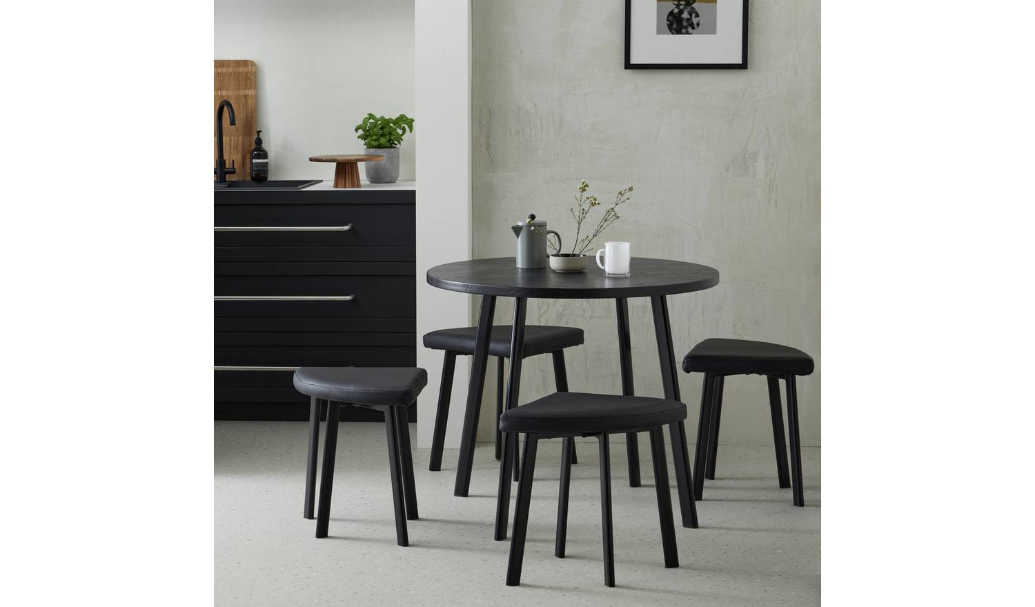 Argos Home Tayla Black Dining Table & 4 Black Stools