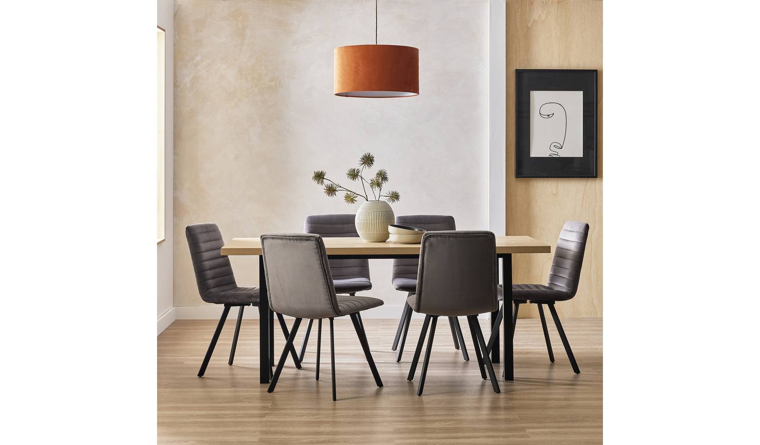 Argos Home Zayn Birch Dining Table & 6 Charcoal Chairs