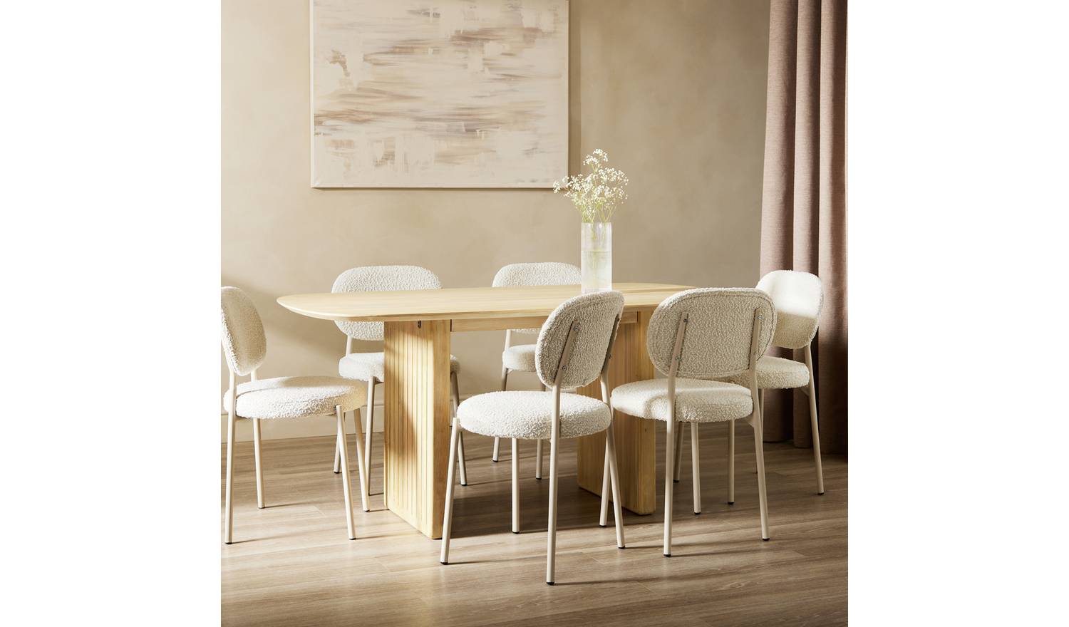 Habitat Samara Natural Dining Table And 6 White Chairs