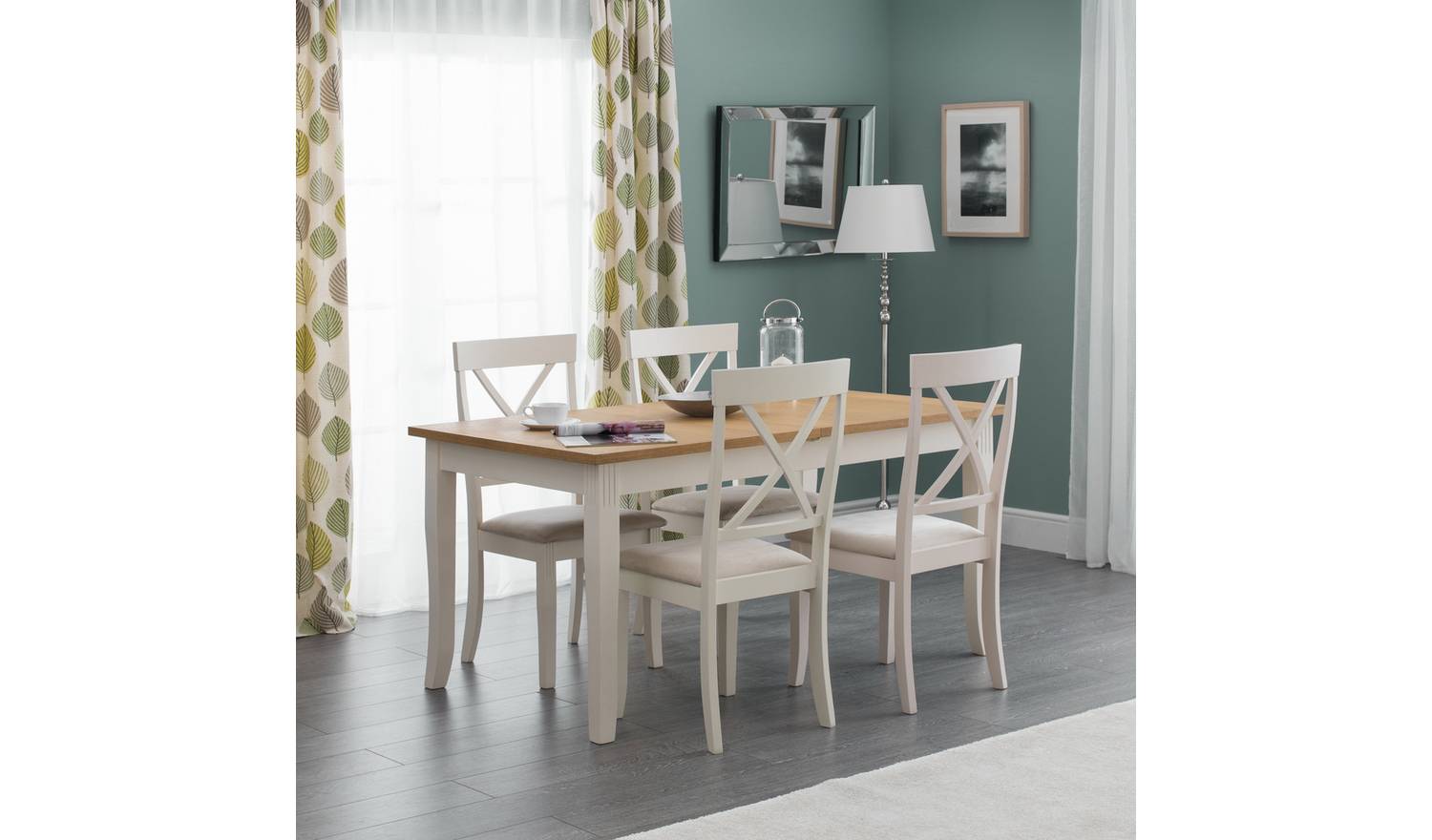 Julian Bowen Davenport Ivory Dining Table & 4 Ivory Chairs