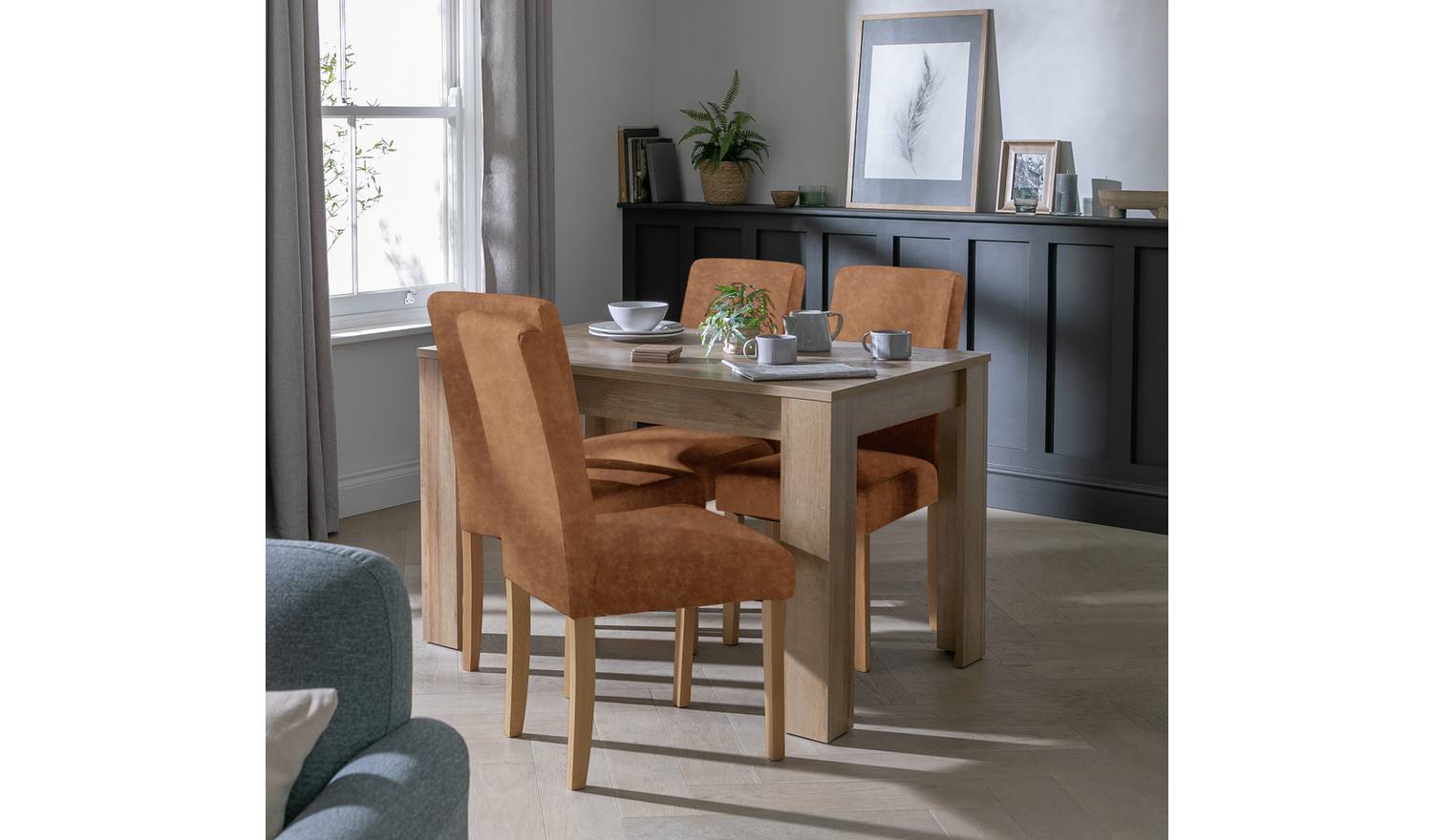 Argos Home Miami Oak Dining Table &4 Brown Chairs