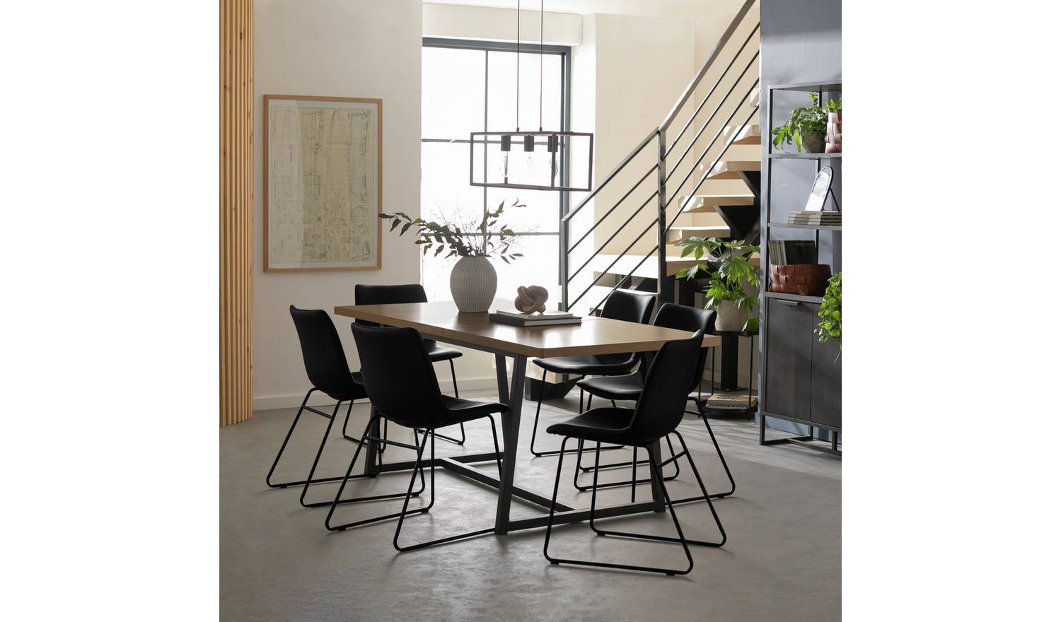Habitat Nomad Brown Dining Table & 6 Black Chairs