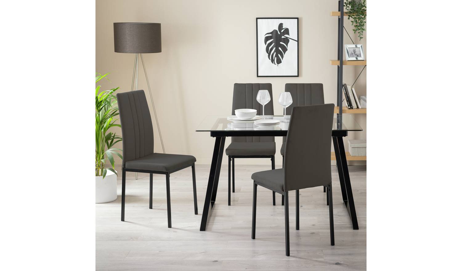 Argos Home Tyrus Glass Dining Table & 4 Charcoal Chairs