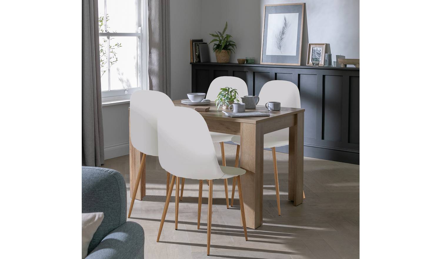 Argos Home Miami Oak Dining Table & 4 White Chairs