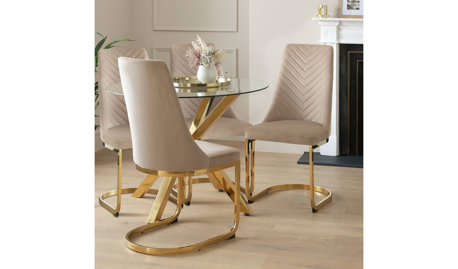 Argos Home Alice Glass Dining Table & 4 Beige Chairs