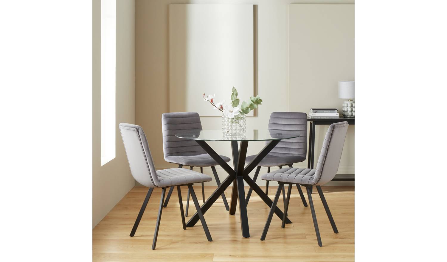 Argos Home Alice Black Dining Table & 4 Charcoal Chairs