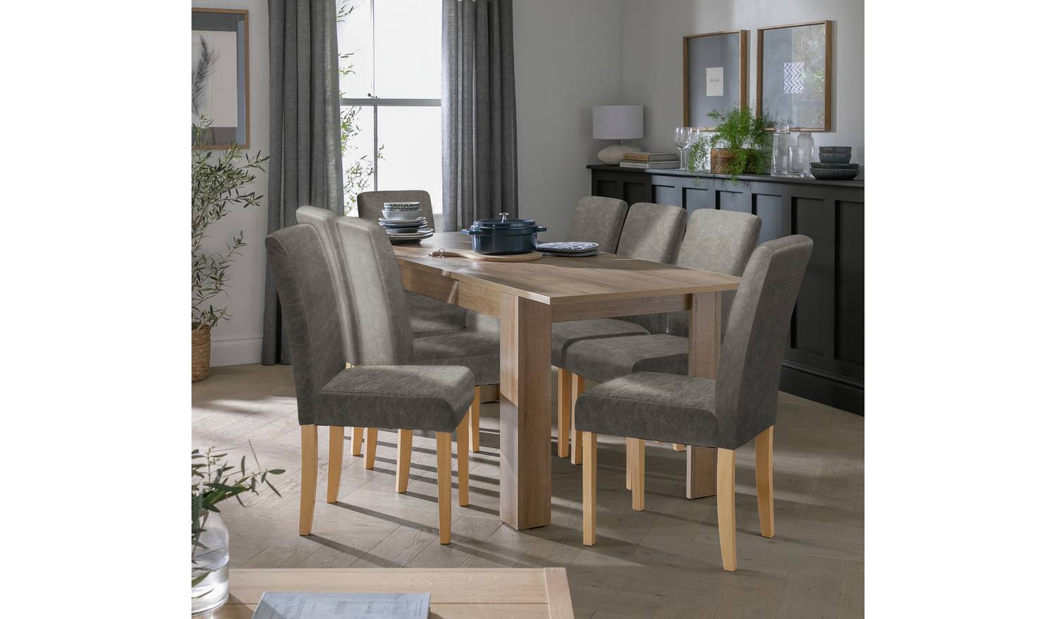 Argos Home Miami Oak Dining Table & 6 Charcoal Chairs