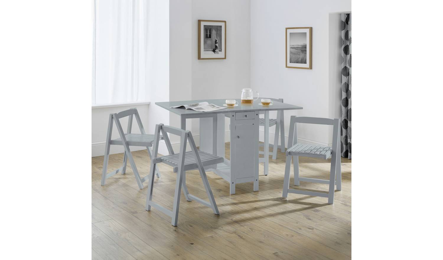 Julian Bowen Savoy Ext NaturalDining Table & 4 Grey Chairs
