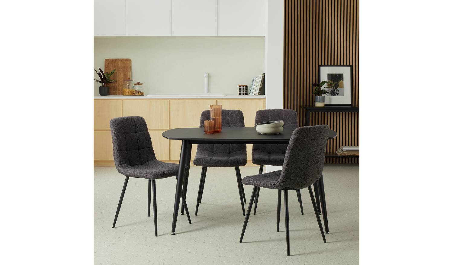 Argos Home Cobin Black Dining Table & 4 Charcoal Chairs