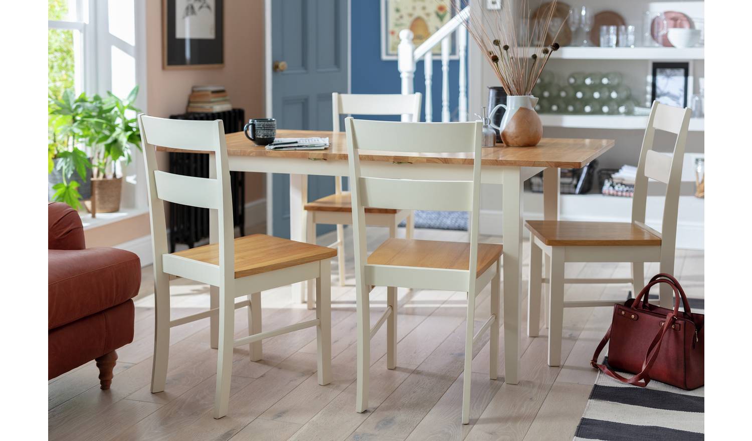 Argos Home Chicago Oak White Dining Table &4 Oak White Chair