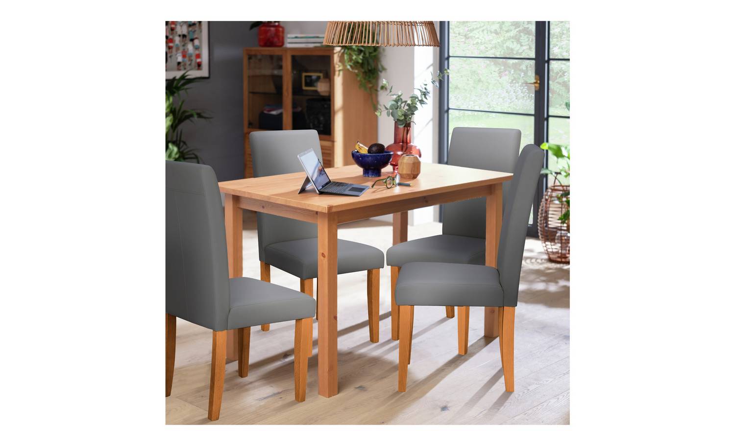 Argos Home Ashdon Oak Dining Table & 4 Grey Chairs