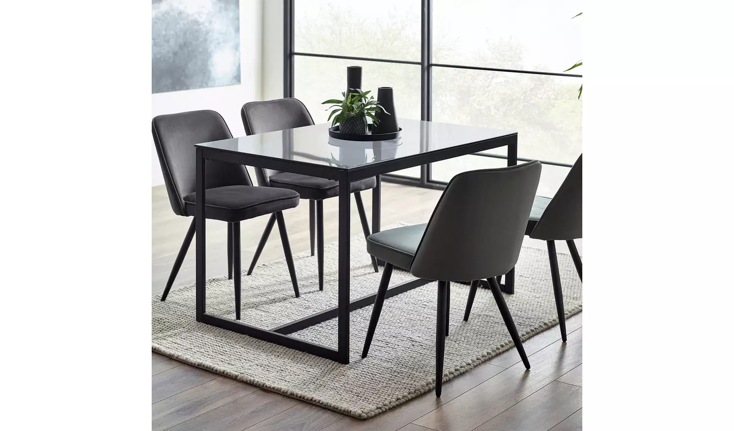 Julian Bowen Waylen Glass 4 Seater Dining Table - Black