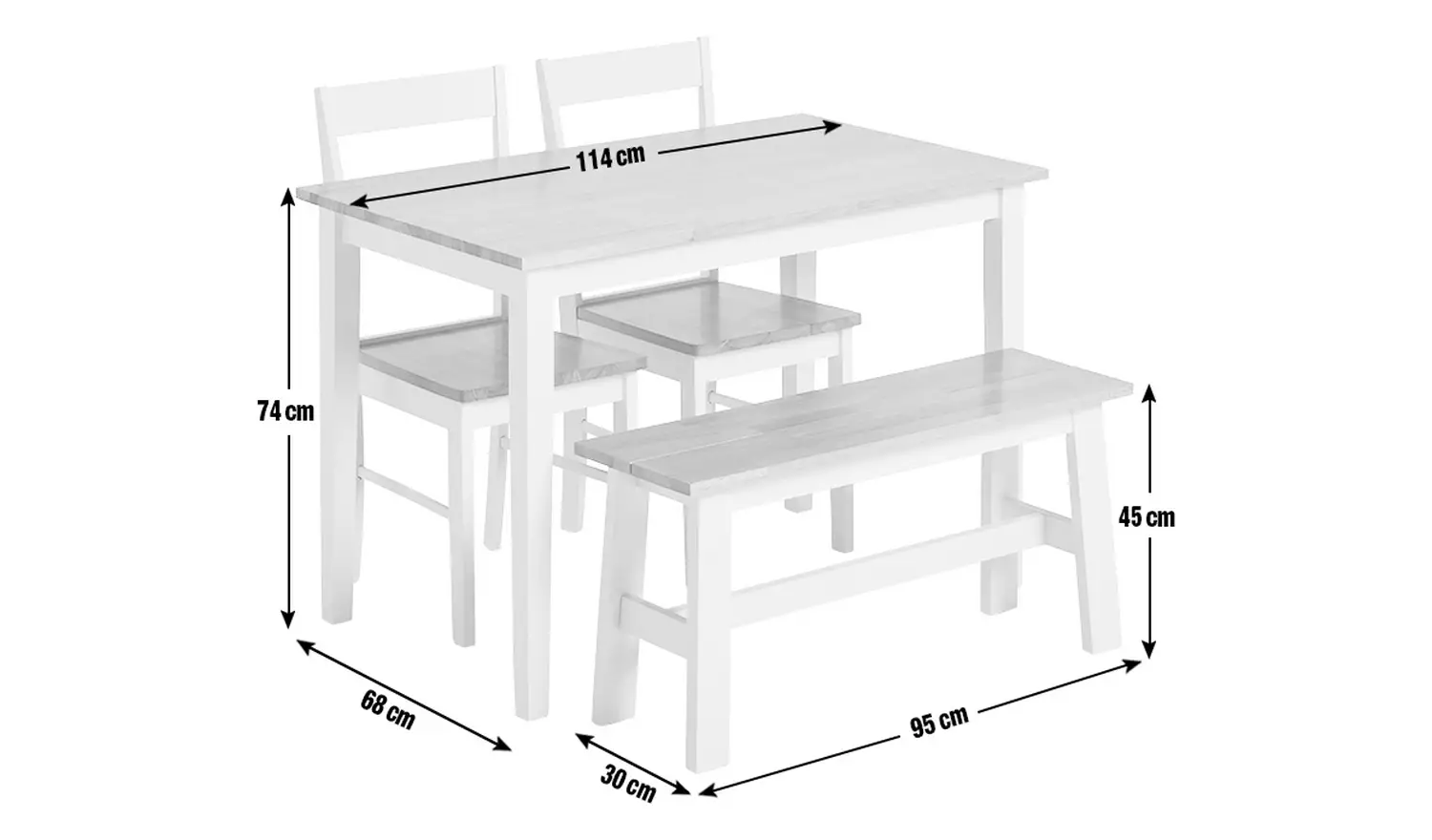 Argos Home Chicago White Dining Table, Bench &2 White Chairs