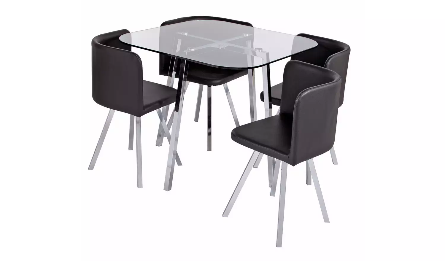 Argos Home Elsie Silver Glass Dining Table & 4 Black Chairs
