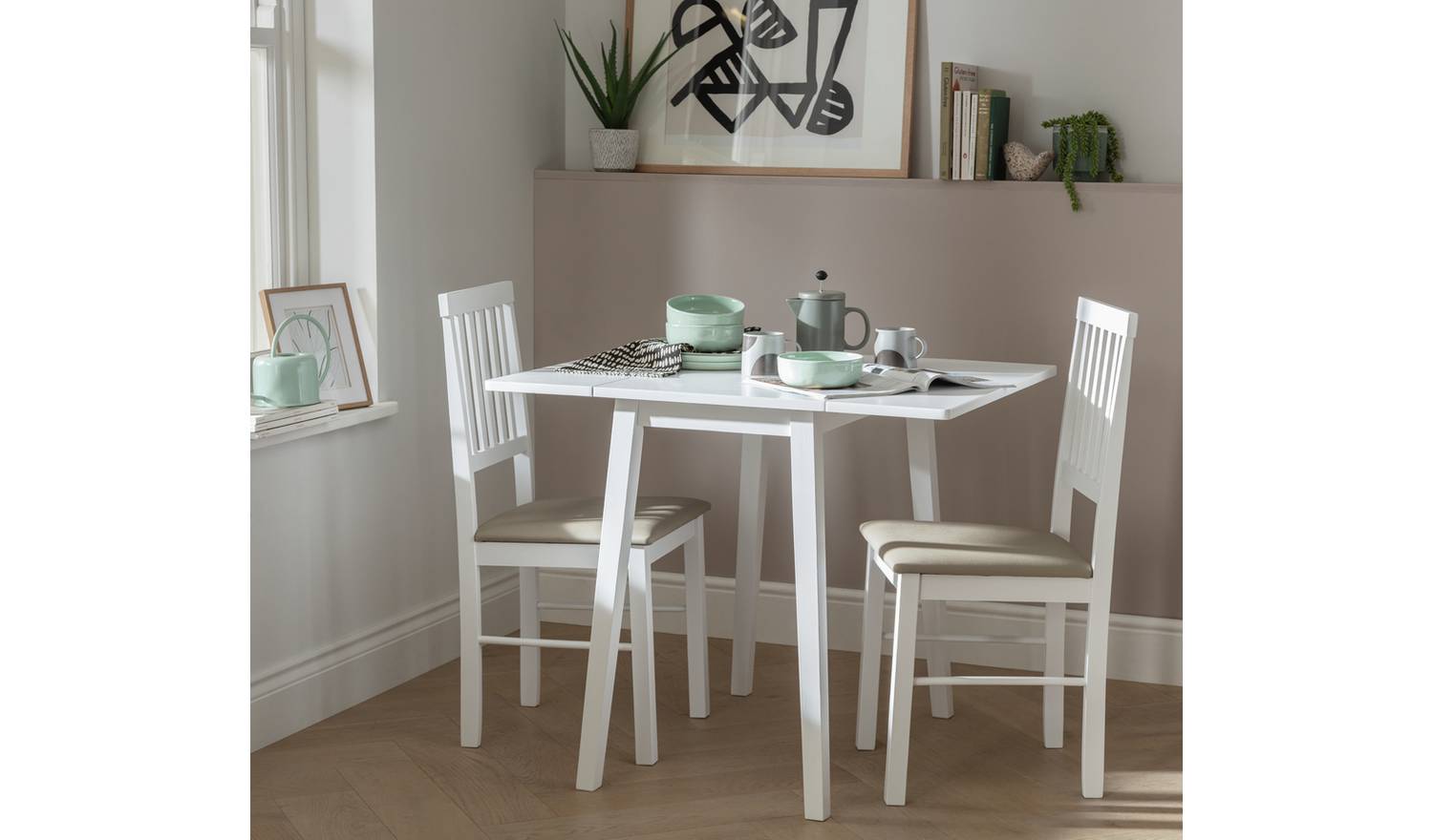 Argos Home Kendal Extend White Dining Table & 2 White Chairs