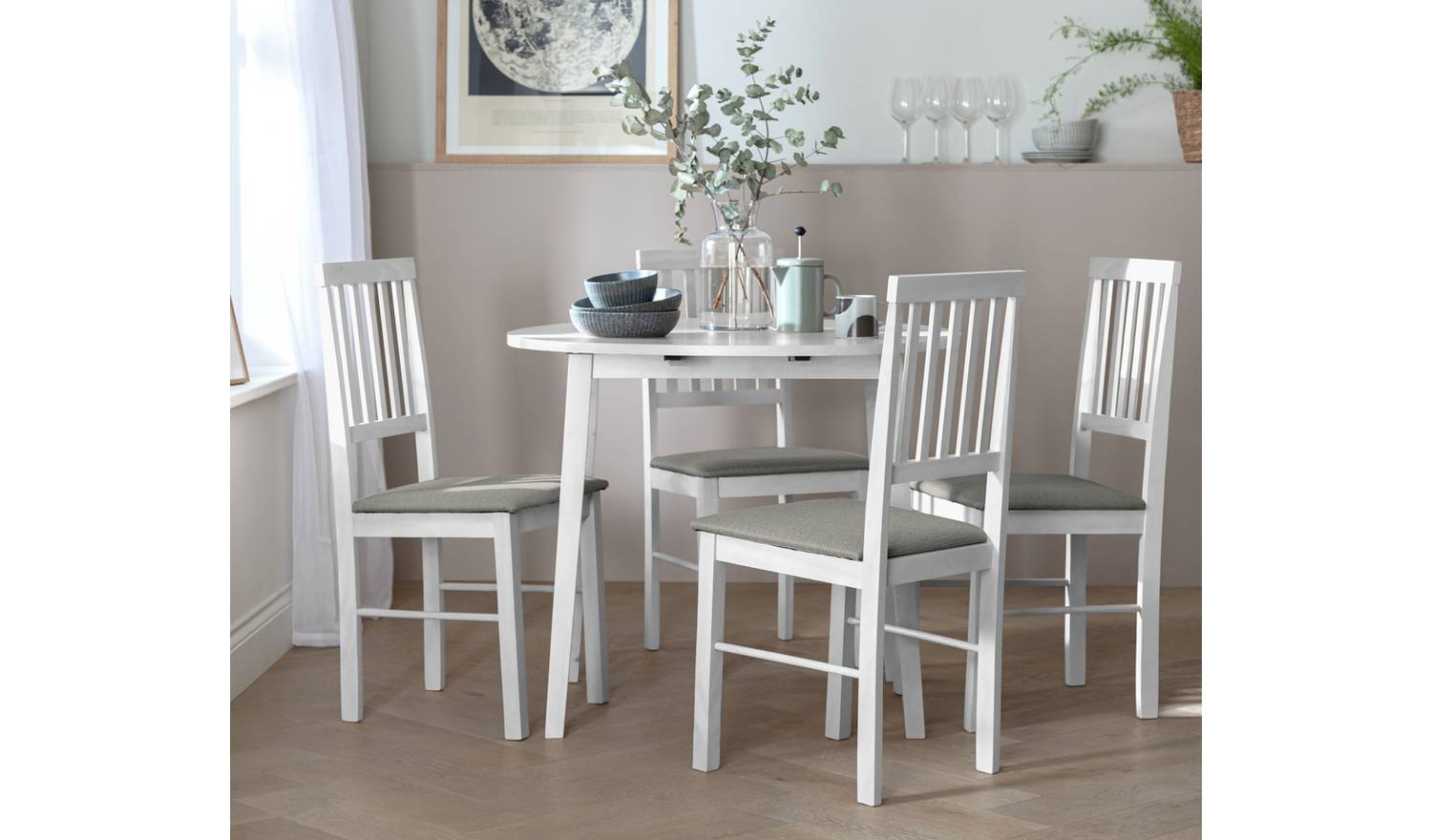 Argos Home Kendal Extend White Dining Table & 4 White Chairs