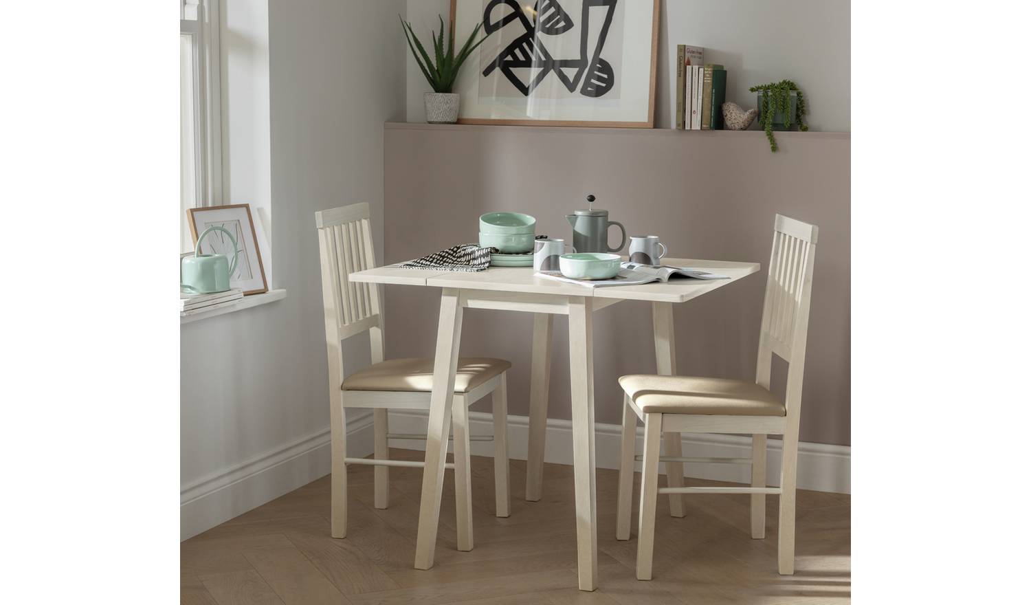 Argos Home Kendal Extending Oak Dining Table & 2 Oak Chairs