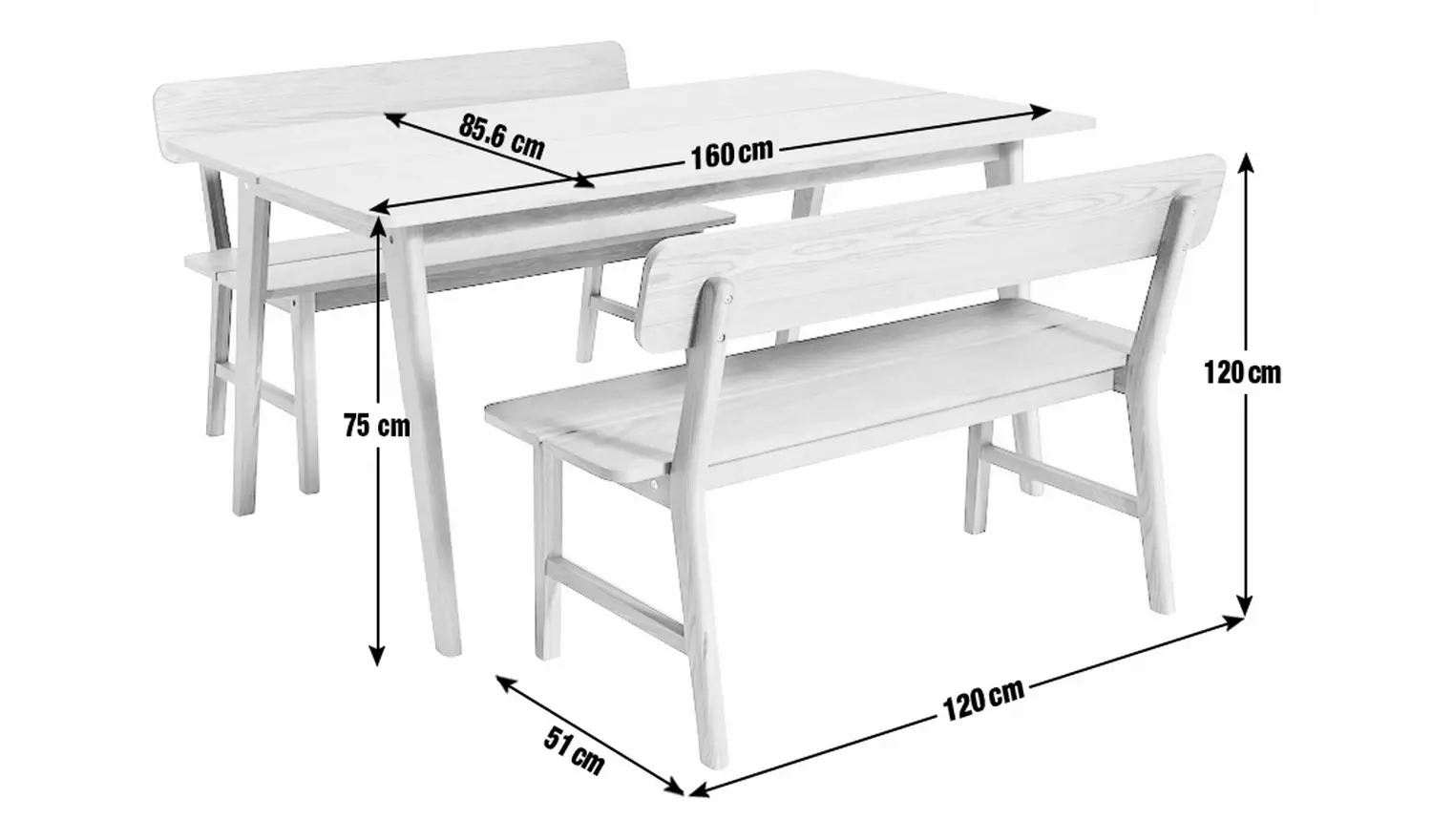 Habitat Nel Black Dining Table & 2 Black Benches