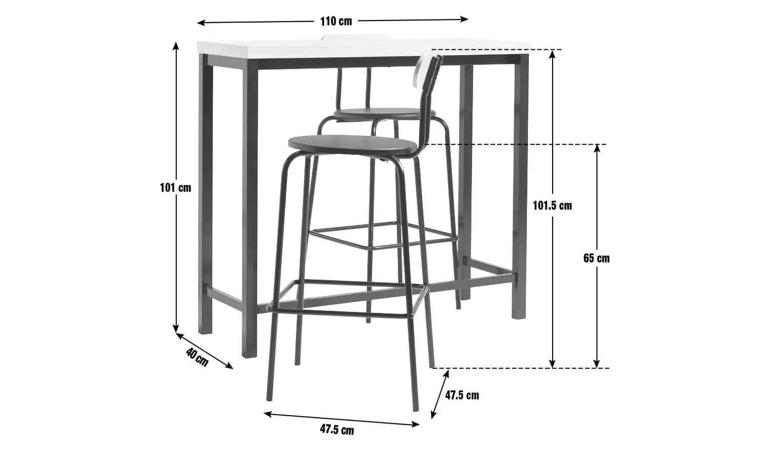 Habitat Zayn Black Bar Table & 2 Black Chairs