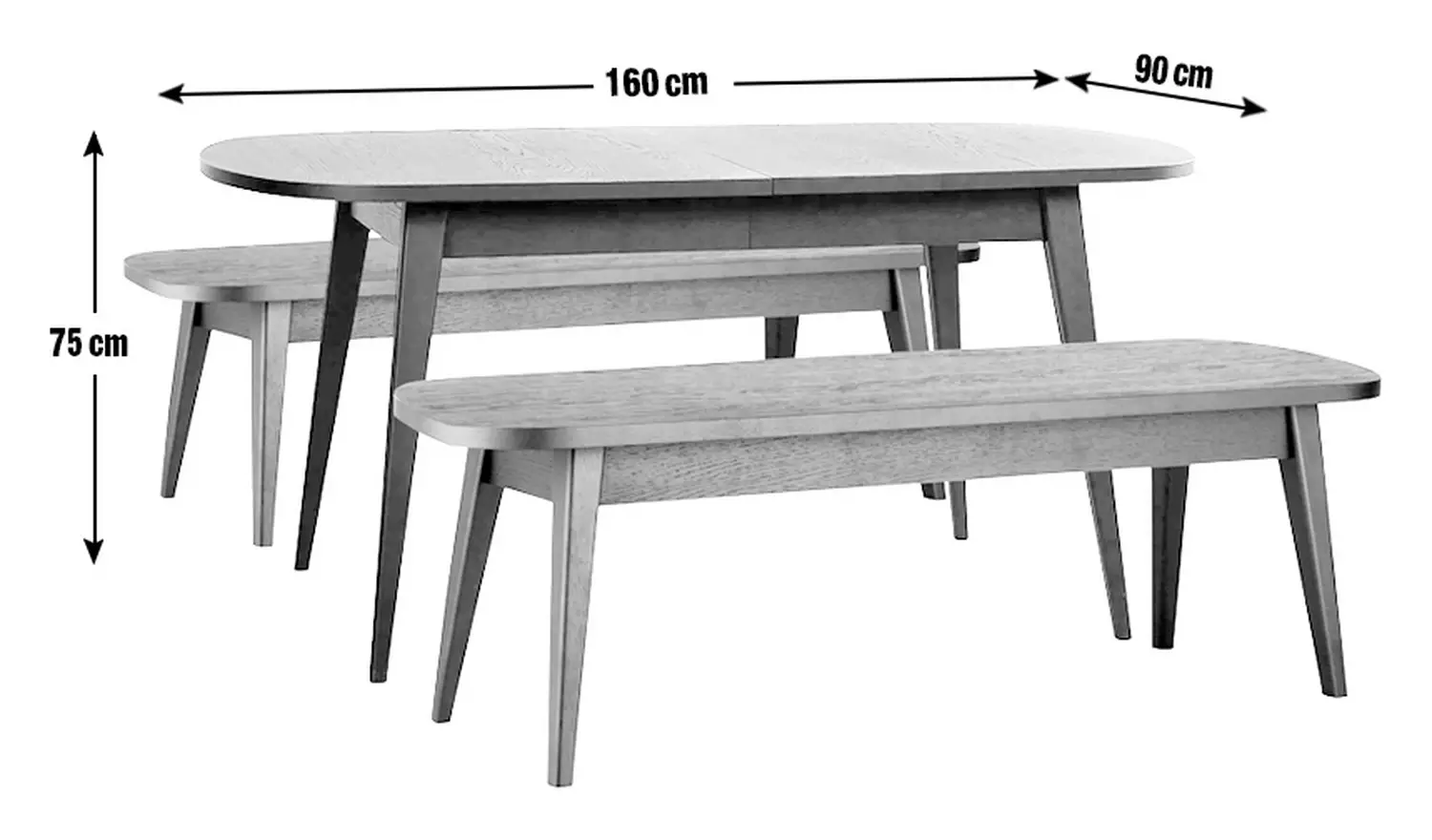 Habitat Etta Extending Black Dining Table & 2 Black Benches