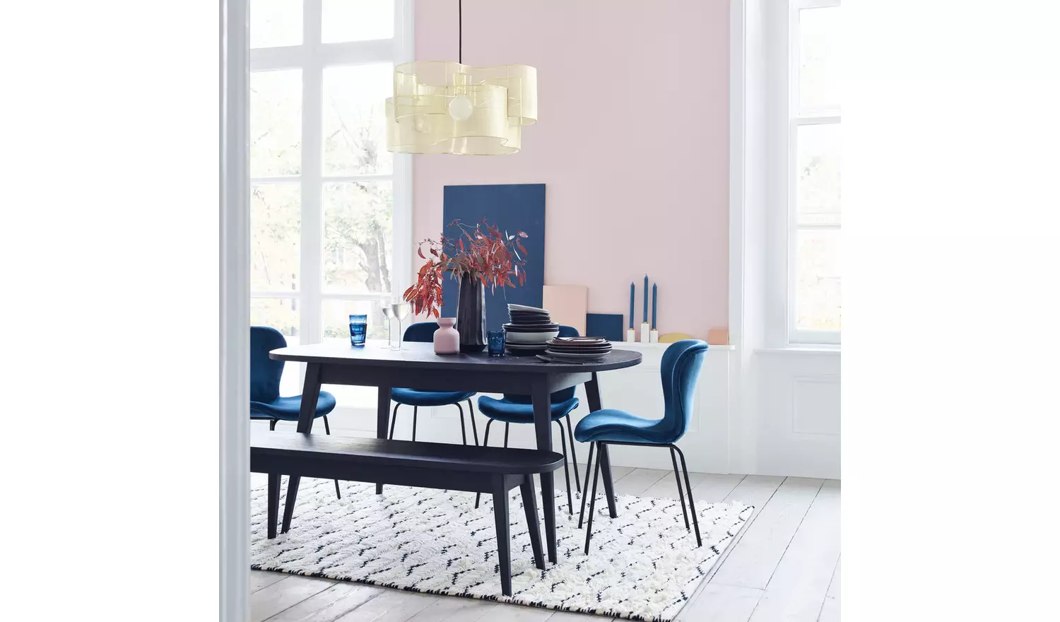 Habitat Etta Extending Black Dining Table & 2 Black Benches