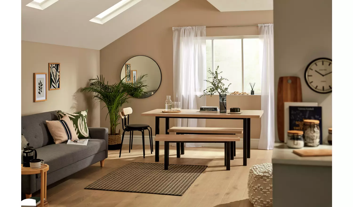 Habitat Zayn Non-Extend Birch Dining Table & 2 Birch Benches