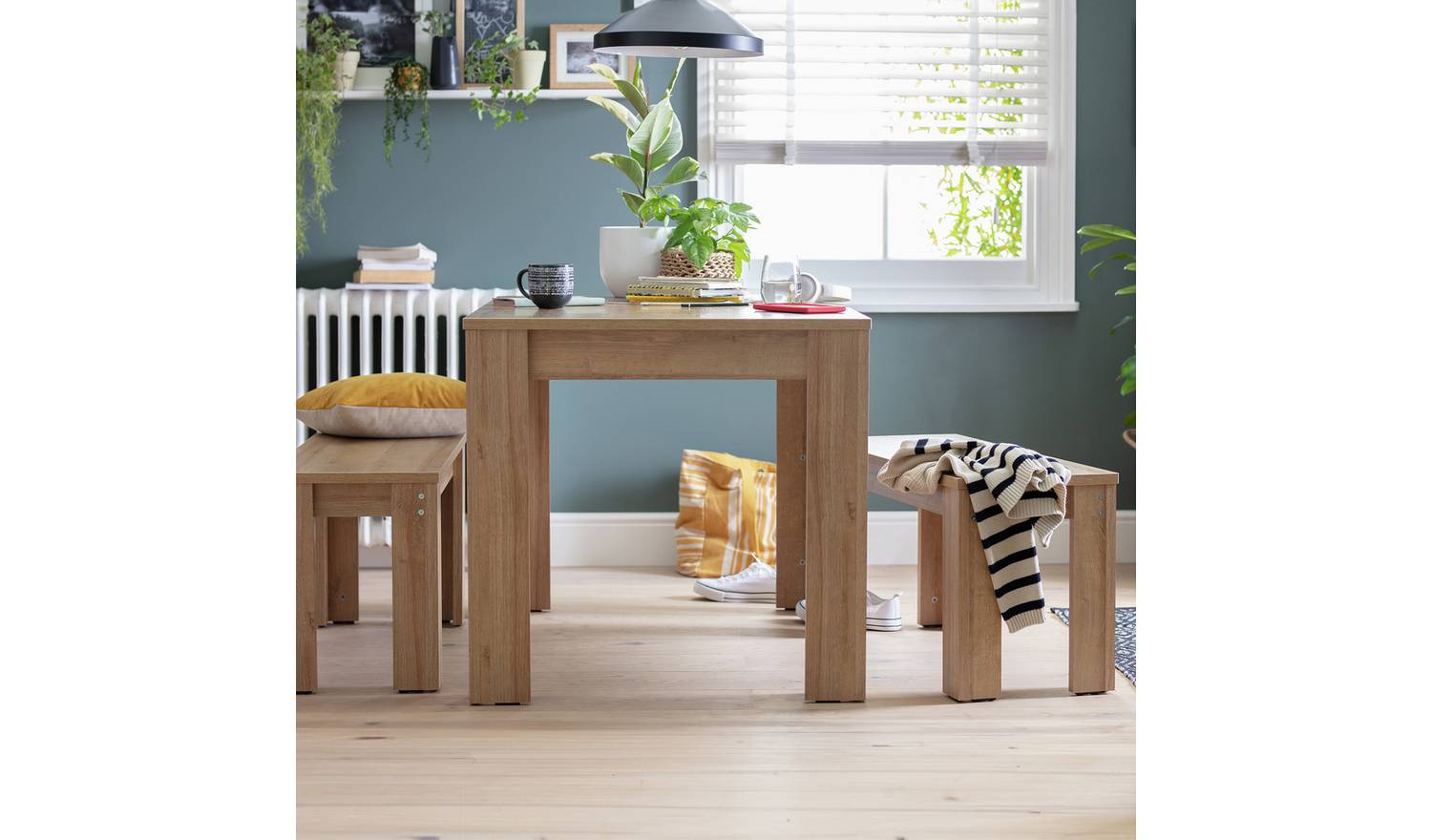 Argos Home Miami Oak Dining Table & 2 Oak Benches
