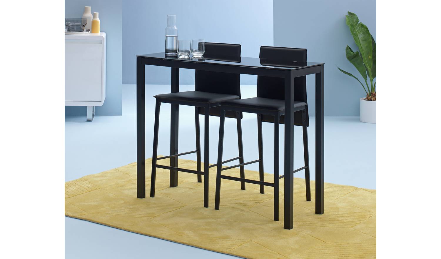 Argos Home Lido Black Bar Table & 2 Black Chairs