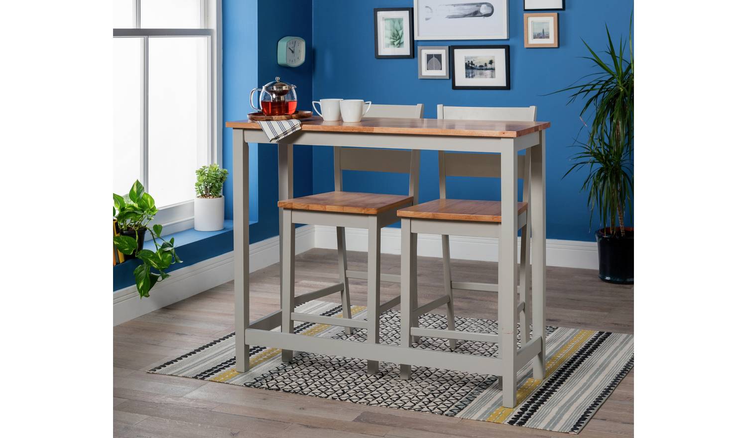 Argos Home Chicago Oak Grey Bar Table & 2 Grey Chairs