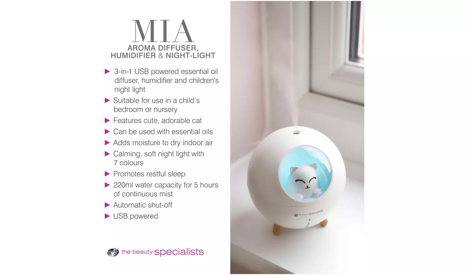 Rio MIA Humidifier, Diffuser and Night Light