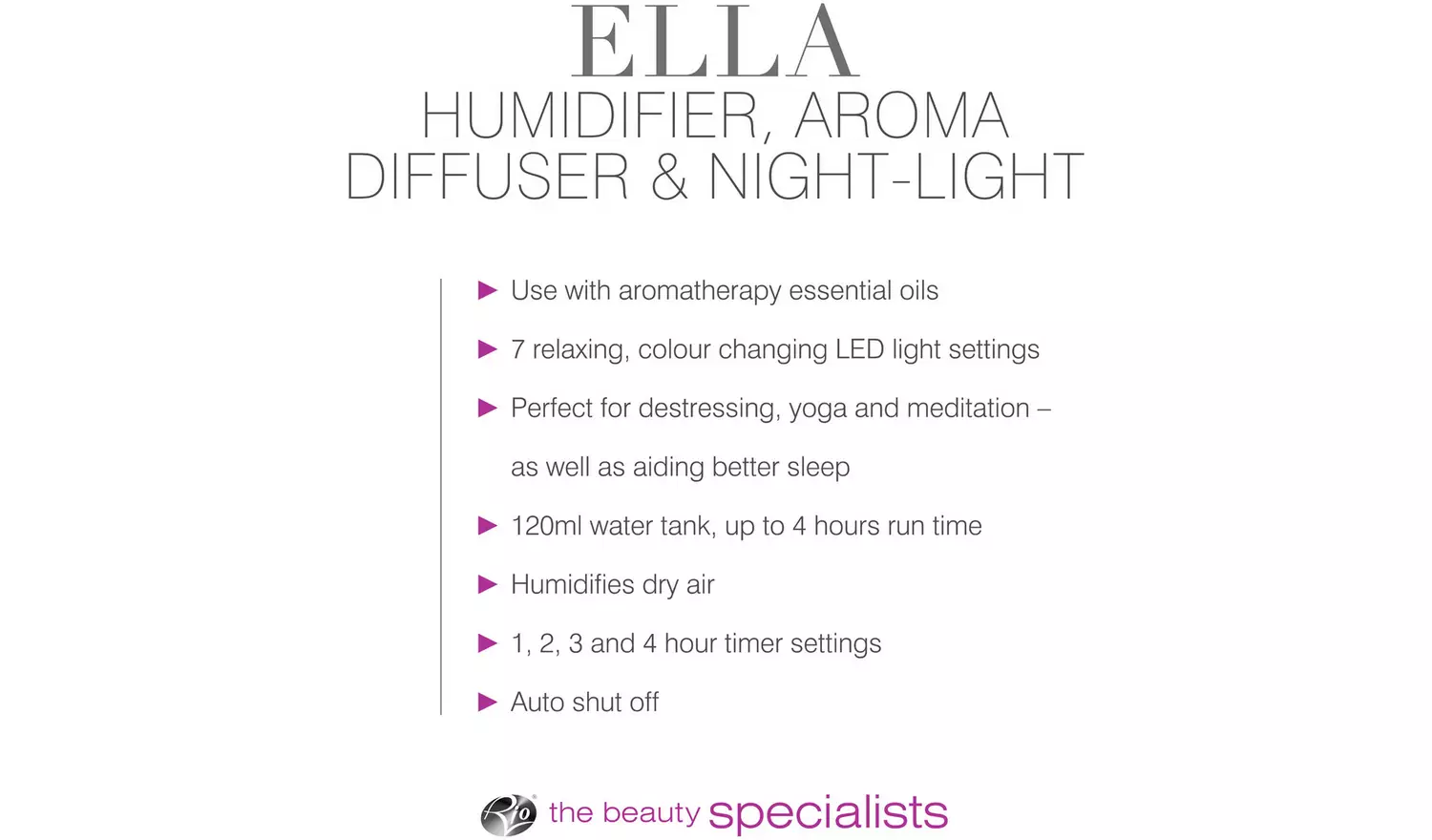 Rio ELLA Aroma Diffuser, Humidifier and Night Light