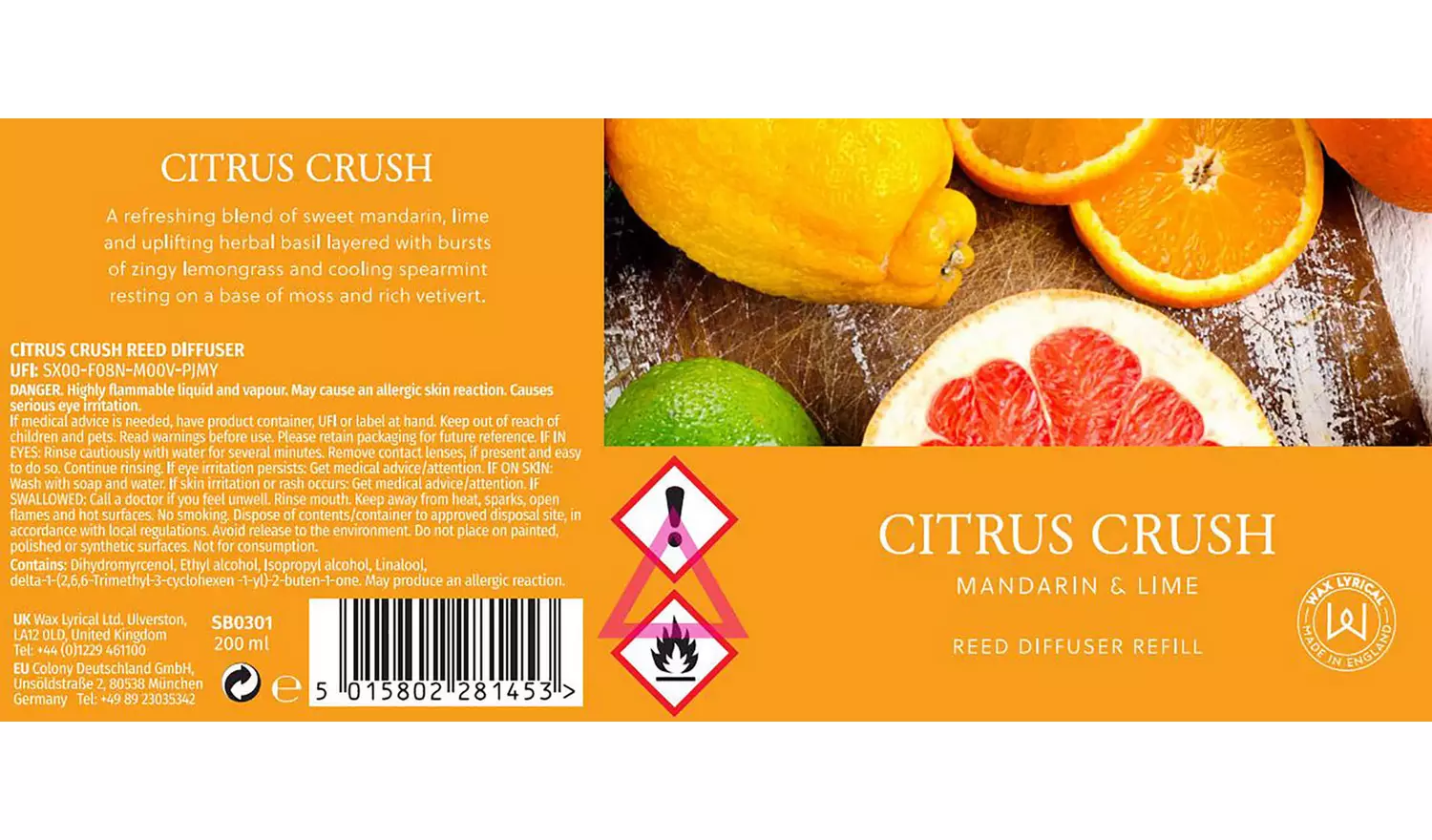 Wax Lyrical 200ml Diffuser Refill - Citrus Crush