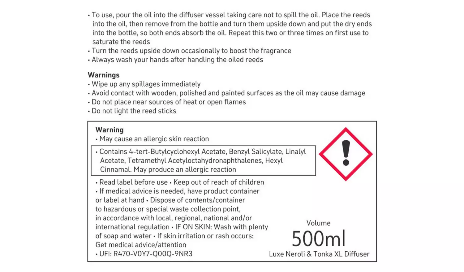 Habitat 500ml Scented Reed Diffuser - Neroli and Tonka