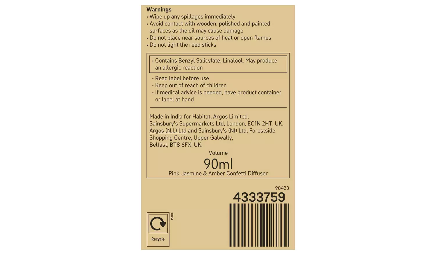 Habitat Confetti Glass Reed Diffuser - Pink Jasmine & Amber