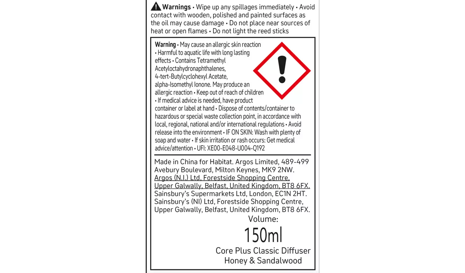 Habitat 150ml Scented Diffuser - Honey & Sandalwood