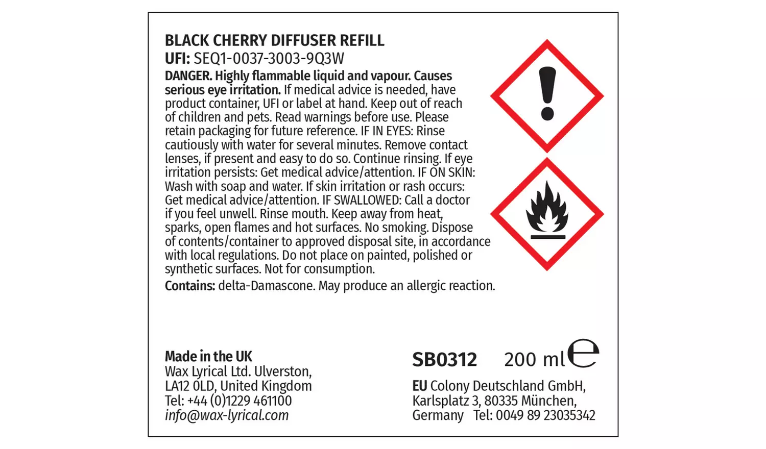 Wax Lyrical Diffuser Refill - Black Cherry