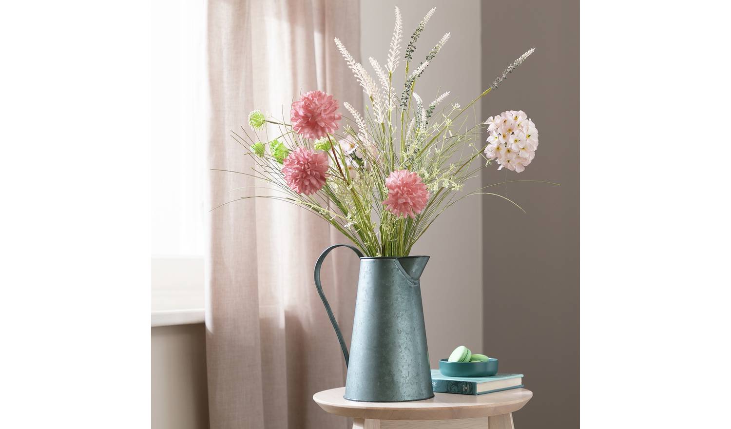 Argos Home Artificial Flower & Fern Bouquet in Metal Jug