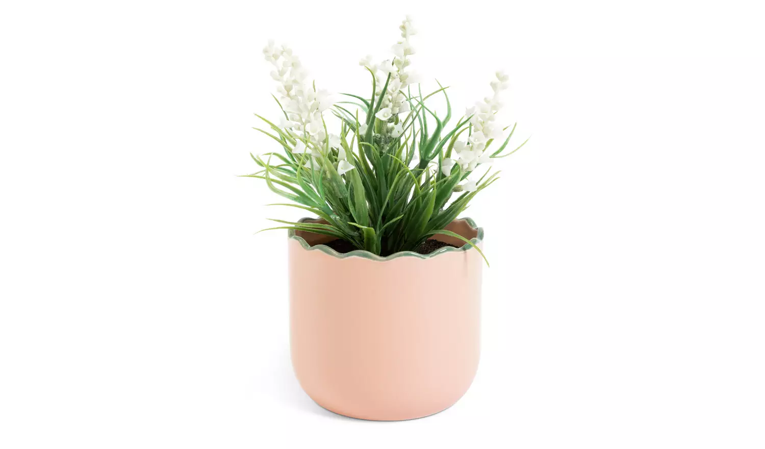 Habitat Artificial White Lavender in Wavy Pink Pot