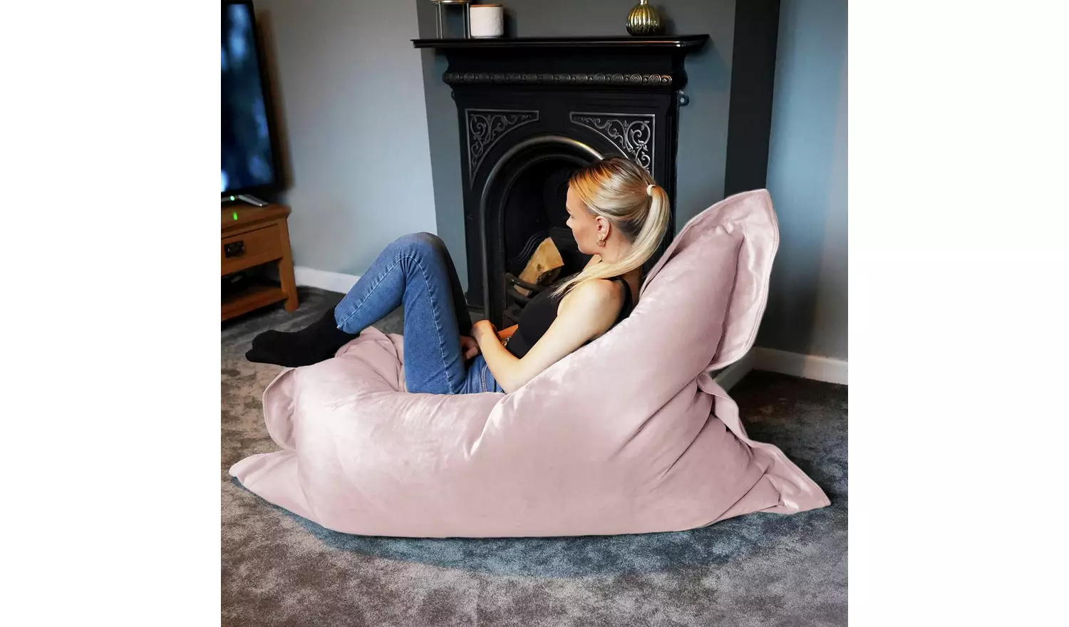 rucomfy Velvet XL Squarbie Bean Bag - Blush Pink