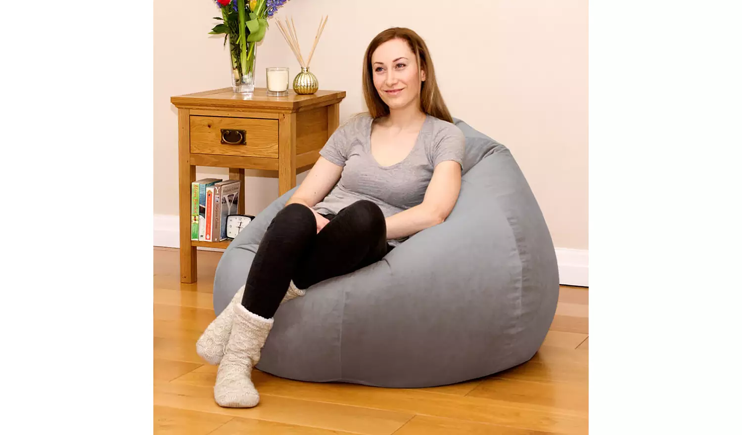 rucomfy Velvet Slouchbag Bean Bag - Light Grey