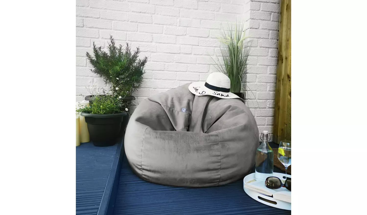 rucomfy Velvet Slouchbag Bean Bag - Light Grey