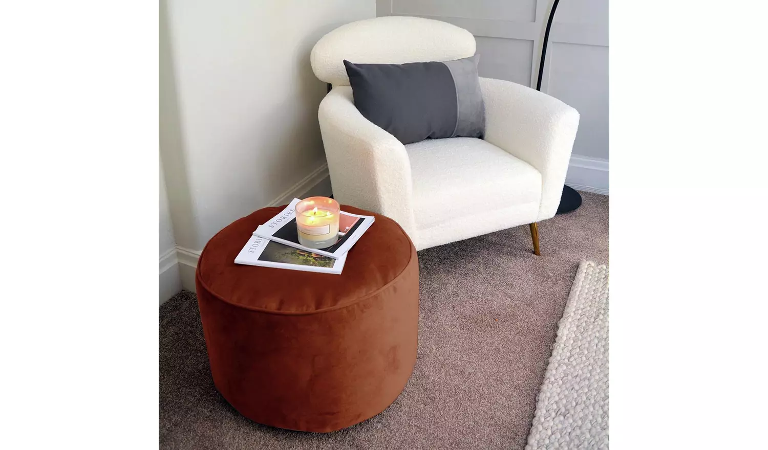 rucomfy Velvet Pouffe - Rust