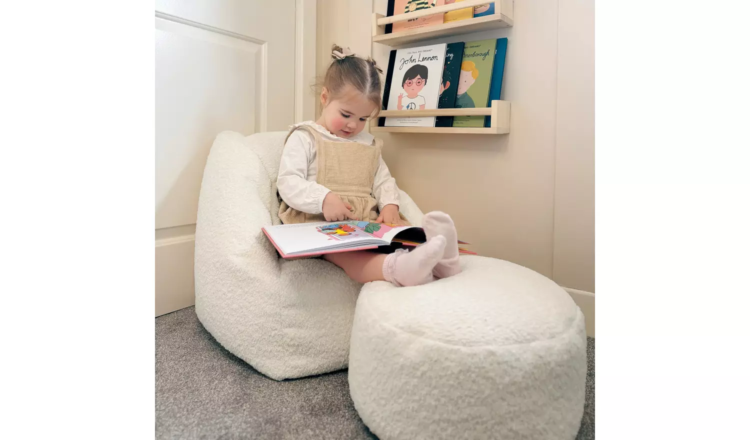 rucomfy Kids Snuggle Bean Bag Chair And Footstool - Oatmeal