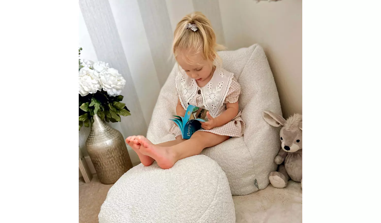rucomfy Kids Snuggle Bean Bag Chair And Footstool - Oatmeal