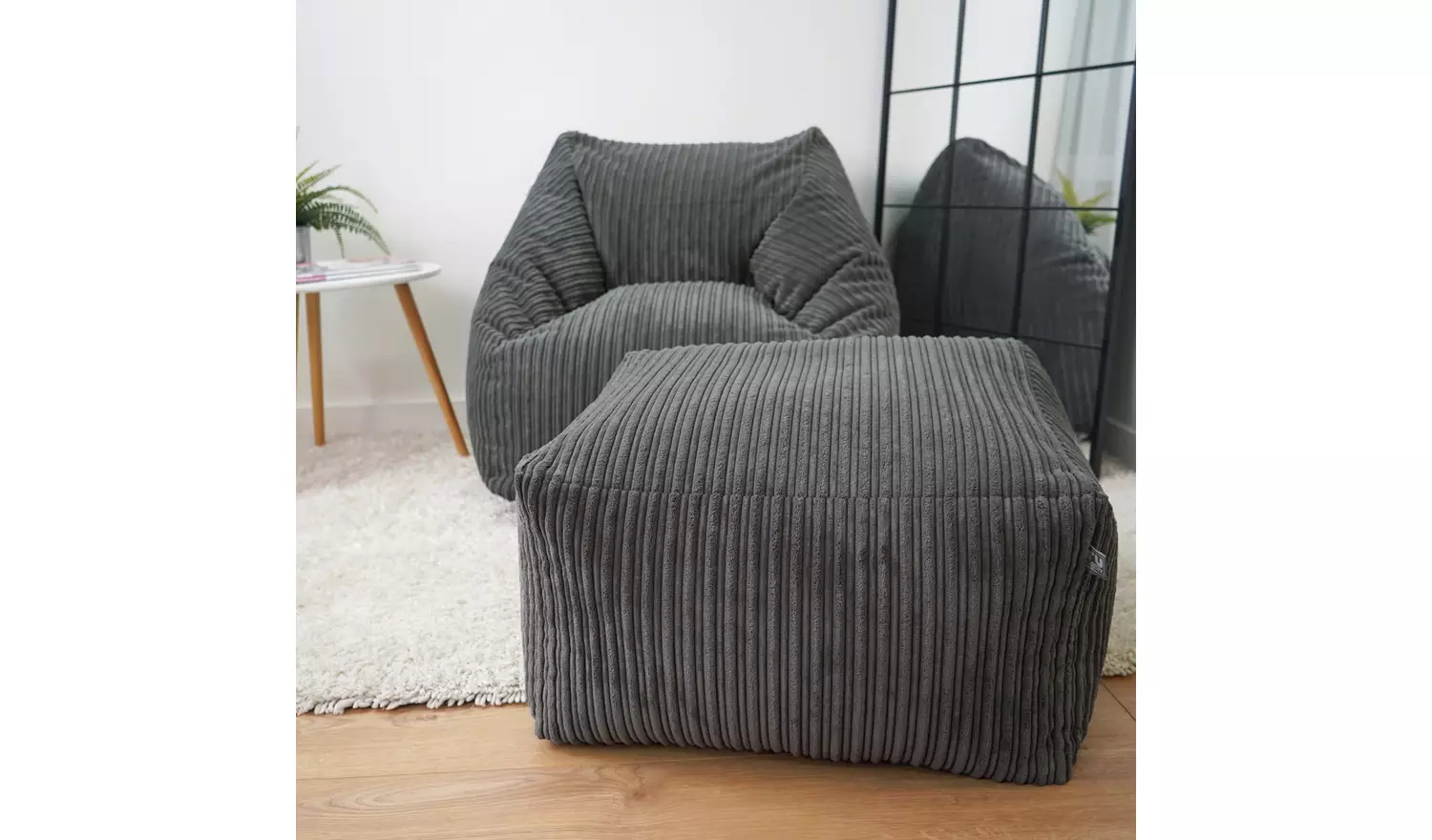 rucomfy Fabric Jumbo Cord Snuggle Chair Beanbag - Slate Grey