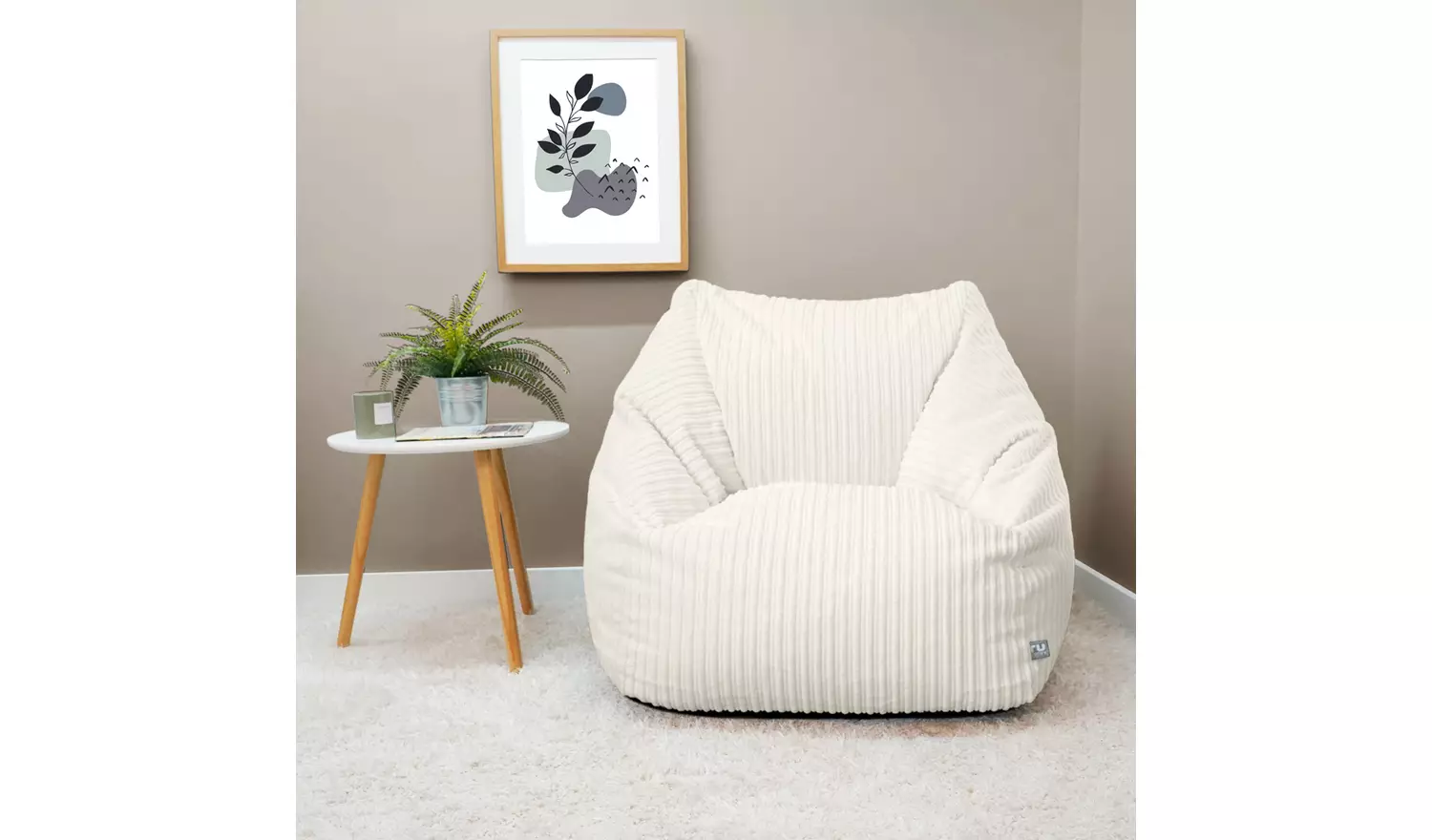rucomfy Fabric Jumbo Cord Snuggle Chair Beanbag - Ivory