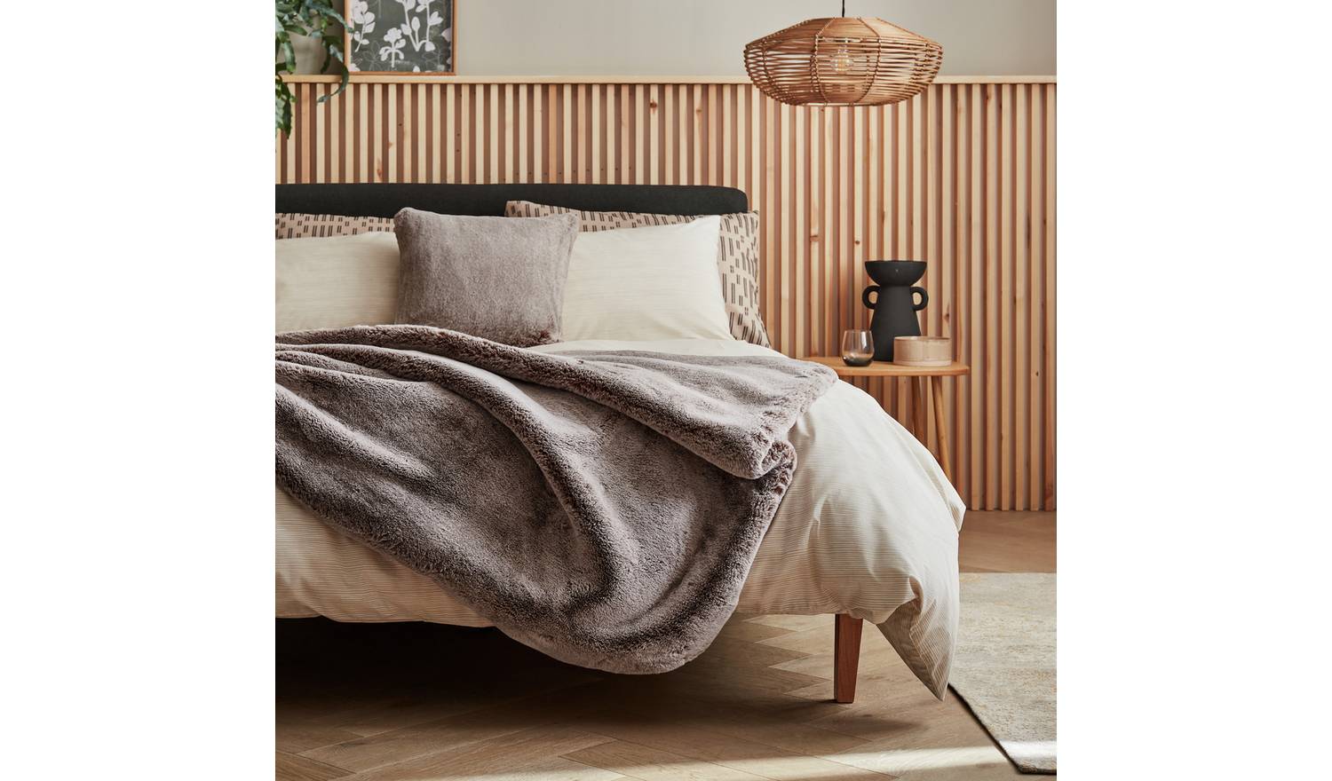 Habitat Fur Tipped Throw - Brown -125x150cm