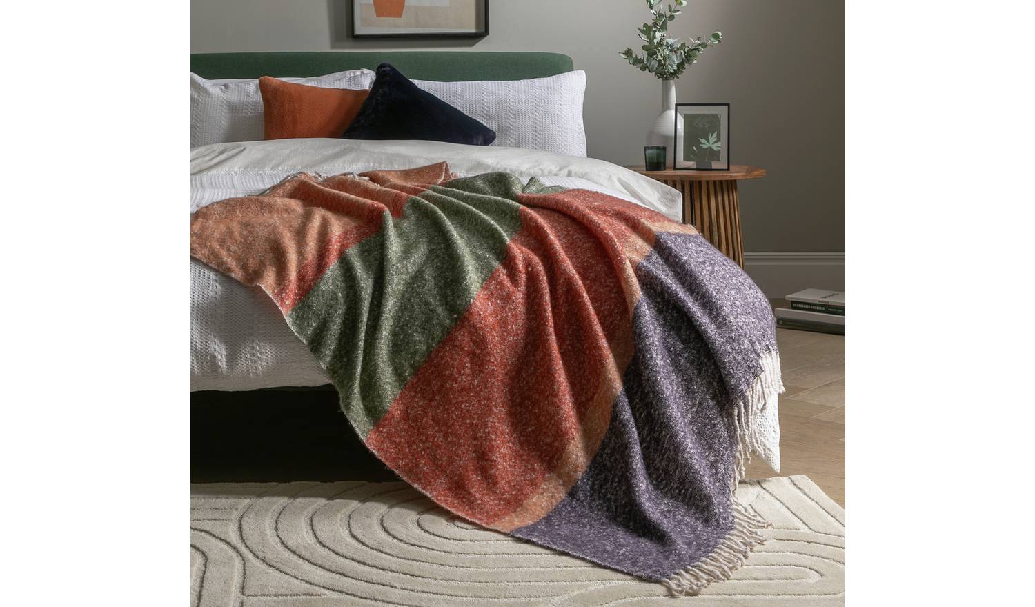 Habitat Faux Mohair Stripe Throw - Multicoloured - 125X150cm